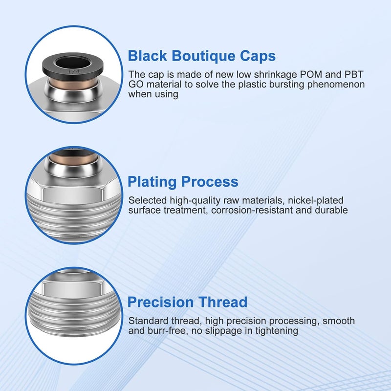 cnaodun 12 Pcs Push to Connect Fittings 1/4 Inch Tube OD x 1/2 Inch NPT Thread Pneumatic Male Straight and Elbow Quick Connect Air line fittings - Image 3